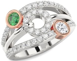 Diamond Platinum & Rose Gold Evil Eye Round Two Stone Promise Ring