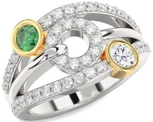 Diamond Platinum & Yellow Gold Evil Eye Round Two Stone Promise Ring