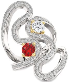 Diamond Platinum & Yellow Gold Round Two Stone Pave Promise Ring