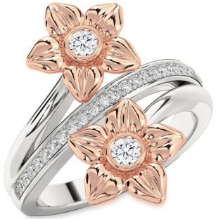 Diamond Platinum & Rose Gold Flower Round Two Stone Ring