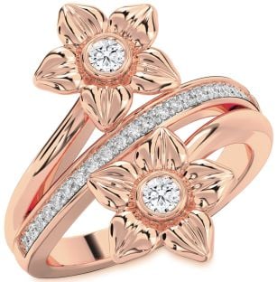 Diamond Rose Gold Flower Round Two Stone Ring