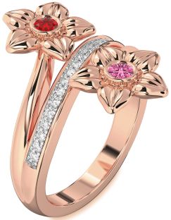 Diamond Rose Gold Flower Round Two Stone Promise Ring