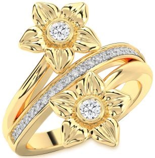 Diamond Gold Flower Round Two Stone Ring