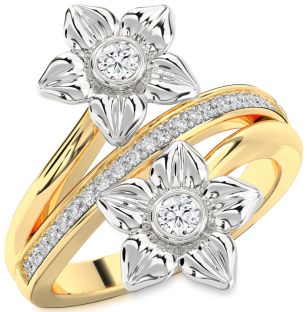 Diamond Platinum & Yellow Gold Flower Round Two Stone Ring
