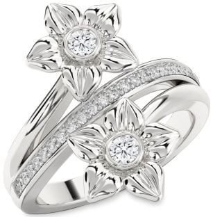 Diamond Platinum Flower Round Two Stone Ring