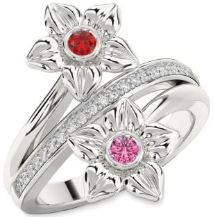 Diamond Platinum Flower Round Two Stone Promise Ring