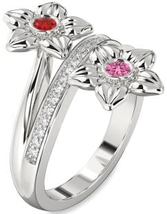 Diamond Platinum Flower Round Two Stone Promise Ring