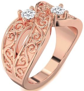 Diamond Rose Gold Infinity Knot Round Two Stone Ring