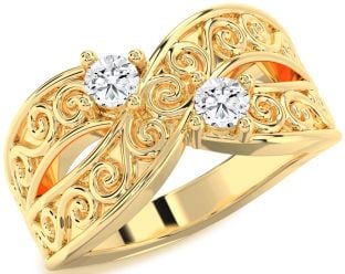 Diamond Gold Infinity Knot Round Two Stone Ring