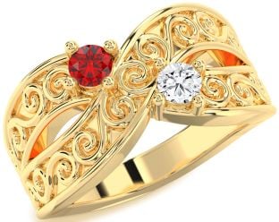 Gold Infinity Knot Round Two Stone Promise Ring
