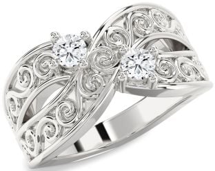 Diamond Platinum Infinity Knot Round Two Stone Ring