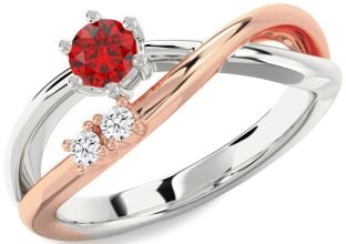 Diamond Ruby Platinum & Rose Gold Round Promise Ring