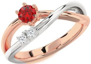 Diamond Ruby Platinum & Rose Gold Round Promise Ring