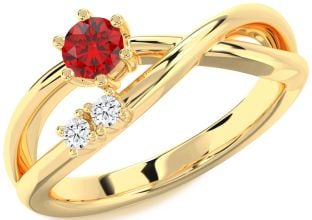 Diamond Ruby Gold Round Promise Ring