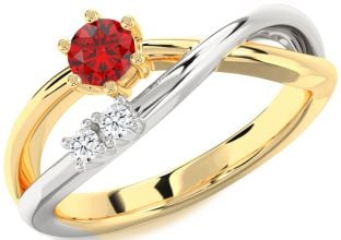 Diamond Ruby Platinum & Yellow Gold Round Promise Ring
