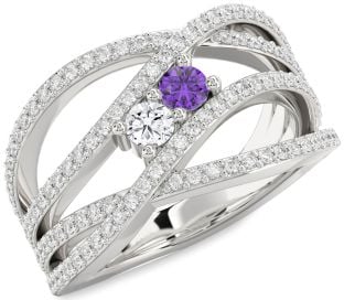 Diamond Platinum Knot Round Two Stone Pave Promise Ring