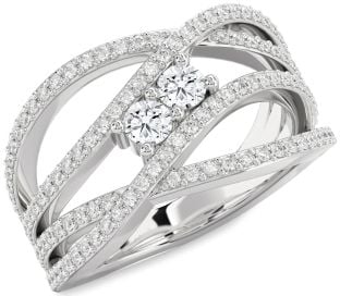 Diamond Platinum Knot Round Two Stone Pave Ring