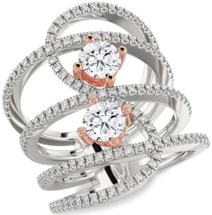 Diamond Platinum & Rose Gold Knot Round Two Stone Pave Ring