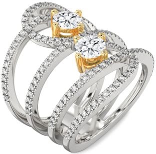 Diamond Platinum & Yellow Gold Knot Round Two Stone Pave Ring