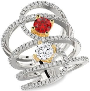 Diamond Platinum & Yellow Gold Knot Round Two Stone Pave Promise Ring