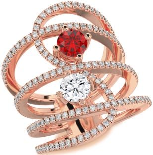 Diamond Rose Gold Knot Round Two Stone Pave Promise Ring
