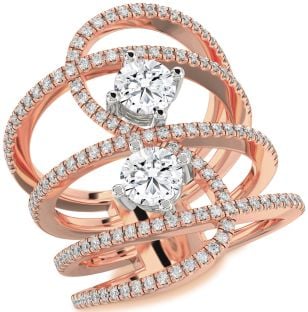 Diamond Platinum & Rose Gold Knot Round Two Stone Pave Ring