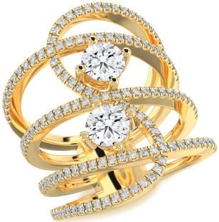 Diamond Gold Knot Round Two Stone Pave Ring