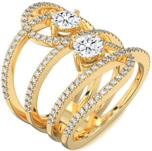 Diamond Gold Knot Round Two Stone Pave Ring