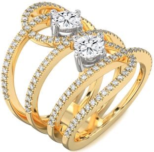Diamond Platinum & Yellow Gold Knot Round Two Stone Pave Ring