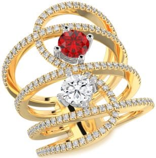 Diamond Platinum & Yellow Gold Knot Round Two Stone Pave Promise Ring