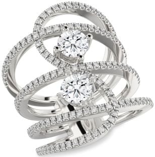 Diamond Platinum Knot Round Two Stone Pave Ring