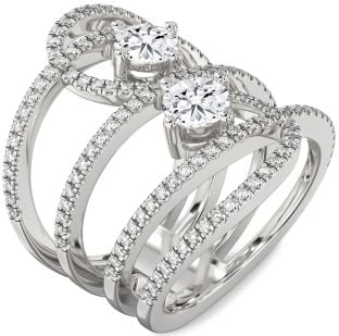 Diamond Platinum Knot Round Two Stone Pave Ring
