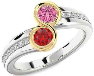 Diamond Gold Silver Round Two Stone Pave Promise Ring