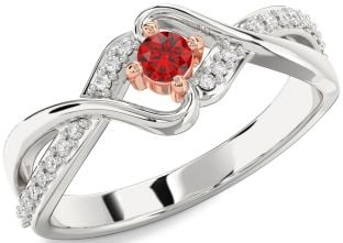 Diamond Ruby White Rose Gold Round Promise Ring