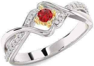 Diamond Ruby Silver & 10K gold Round Promise Ring