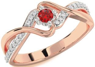 Diamond Ruby White Rose Gold Round Promise Ring