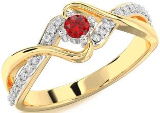 Diamond Ruby White Yellow Gold Round Promise Ring