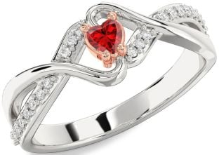 Diamond Ruby Platinum & Rose Gold Heart Promise Ring