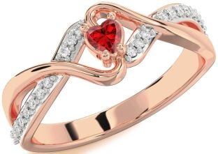 Diamond Ruby Rose Gold Heart Promise Ring