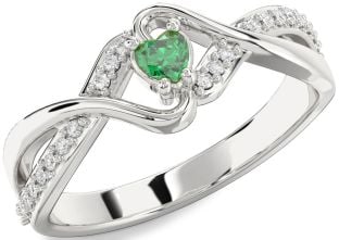Diamond Emerald Platinum Heart Promise Ring