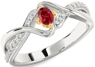 Diamond Ruby Platinum & Yellow Gold Oval Promise Ring