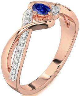 Diamond Blue Sapphire Rose Gold Oval Promise Ring