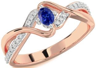 Diamond Blue Sapphire Platinum & Rose Gold Oval Promise Ring