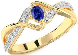 Diamond Blue Sapphire Gold Oval Promise Ring