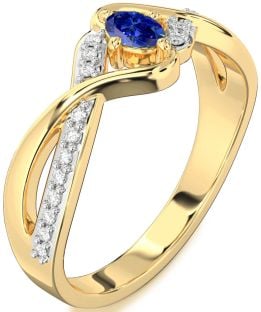 Diamond Blue Sapphire Gold Oval Promise Ring