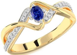 Diamond Blue Sapphire Platinum & Yellow Gold Oval Promise Ring