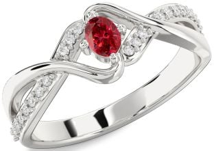Diamond Ruby Platinum Oval Promise Ring