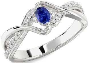 Diamond Blue Sapphire Platinum Oval Promise Ring