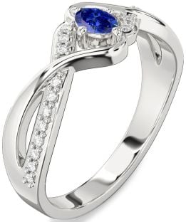 Diamond Blue Sapphire Platinum Oval Promise Ring
