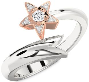 Diamond Platinum & Rose Gold Star Round Promise Ring